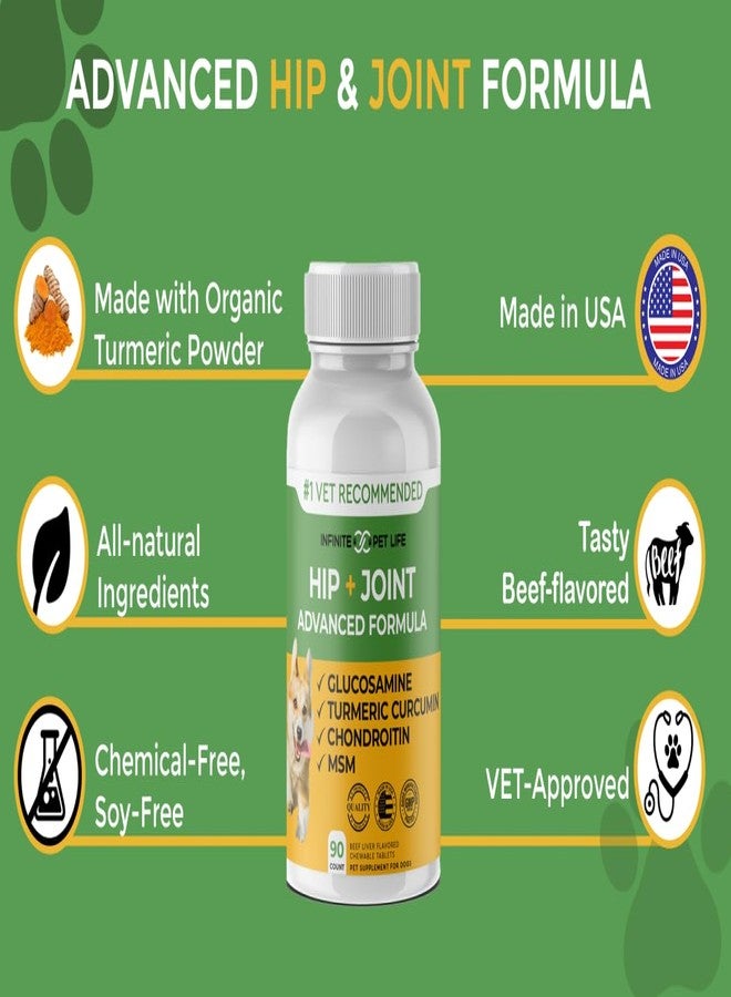 Infinite Pet Supplements مكمل غذائي متطور للورك والمفاصل للكلاب من جميع السلالات - جلوكوزامين لتحسين حركة الكلاب وتسكين الألم - مكمل غذائي طبيعي بالكامل للمفاصل يحتوي على الكوندرويتين، وMSM، والكركم - 90 قرصًا للمضغ - Image 3